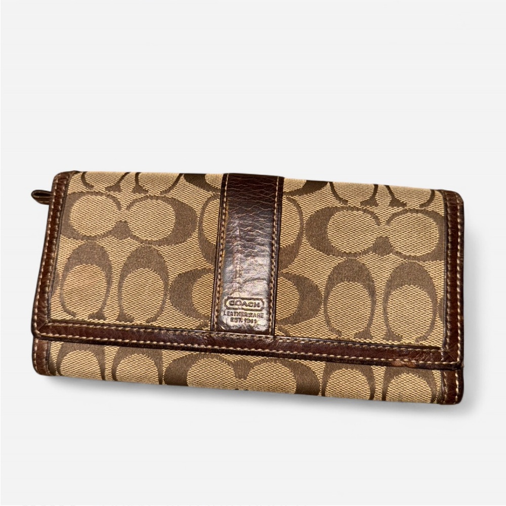 Coach Tan and Brown Signature Wallet